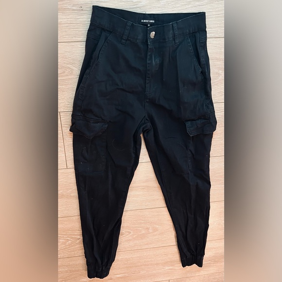 Almost Famous Cargo Jogger Pants Size Small Black Cotton Stretch Skater Goth - Picture 1 of 6